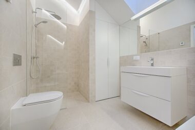 bathroom Bright and luxurious bathroom with contemporary fixtures and sleek design.