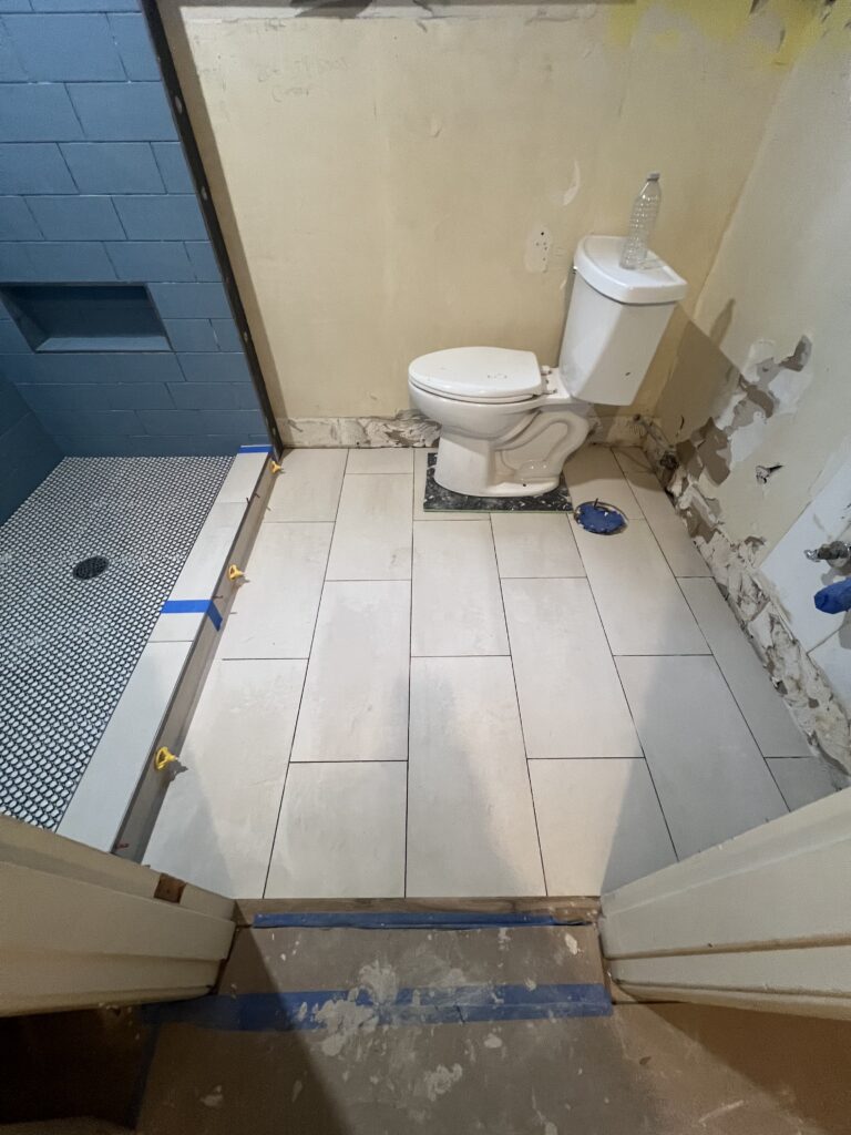 Interior floor tile installation