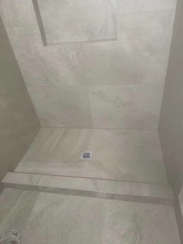 Shower tile install in progress for a bathroom remodel in Issaquah