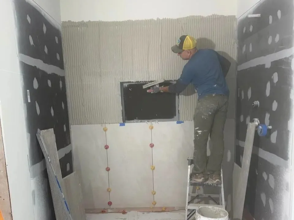 Andzhei on a bathroom remodel job in Issaquah