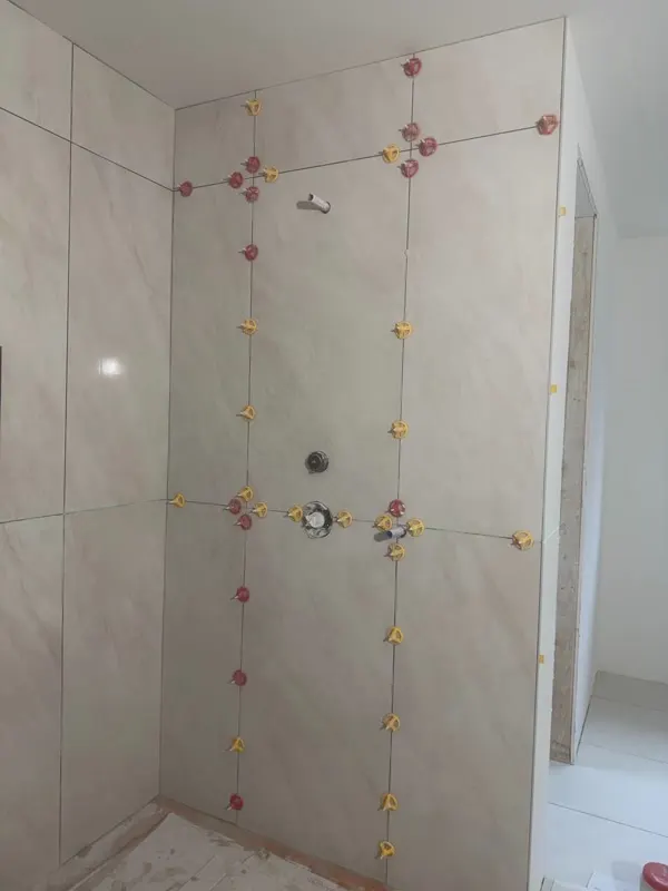 Shower tile install in progress for a bathroom remodel in Mercer Island