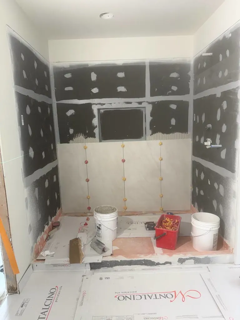 Thin-set and tile prep on a bathroom remodel in Mercer Island