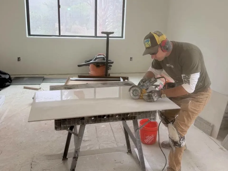 Andzhei on a bathroom remodel job in Mercer Island