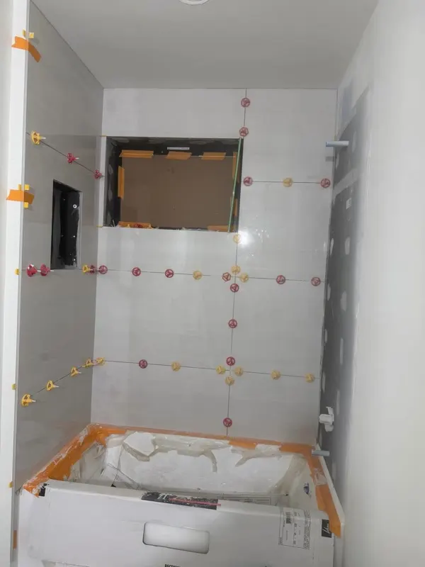 Bathroom remodel progress in Snohomish — tile layout and finish work