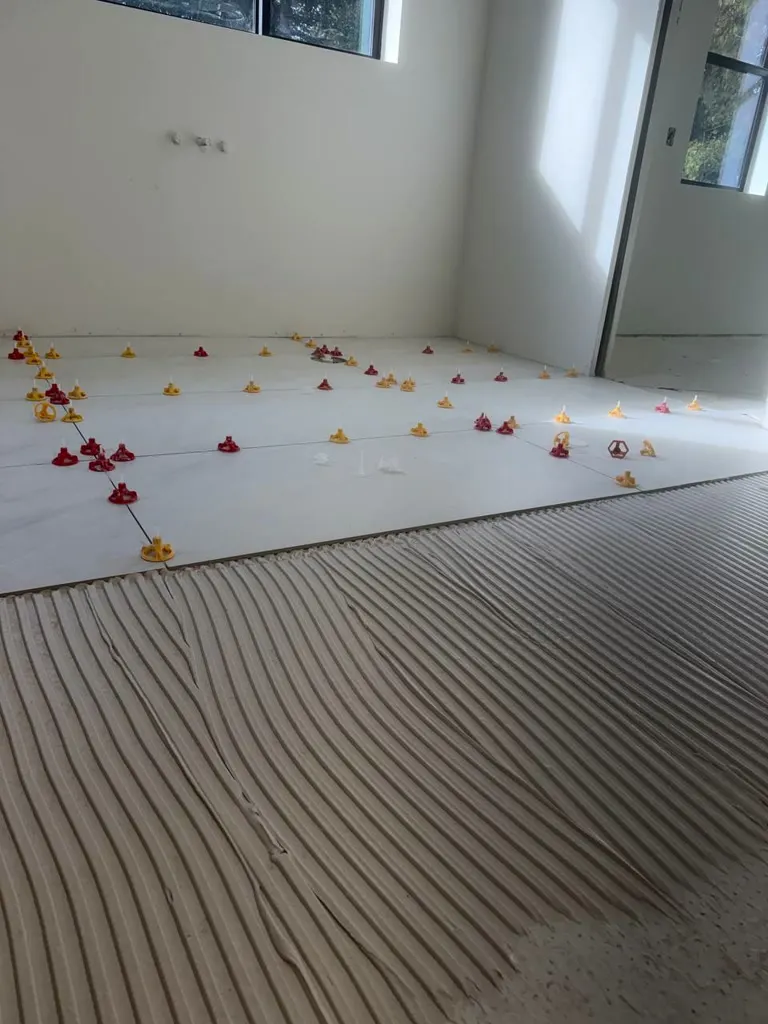 Bathroom floor tile install underway in Snohomish