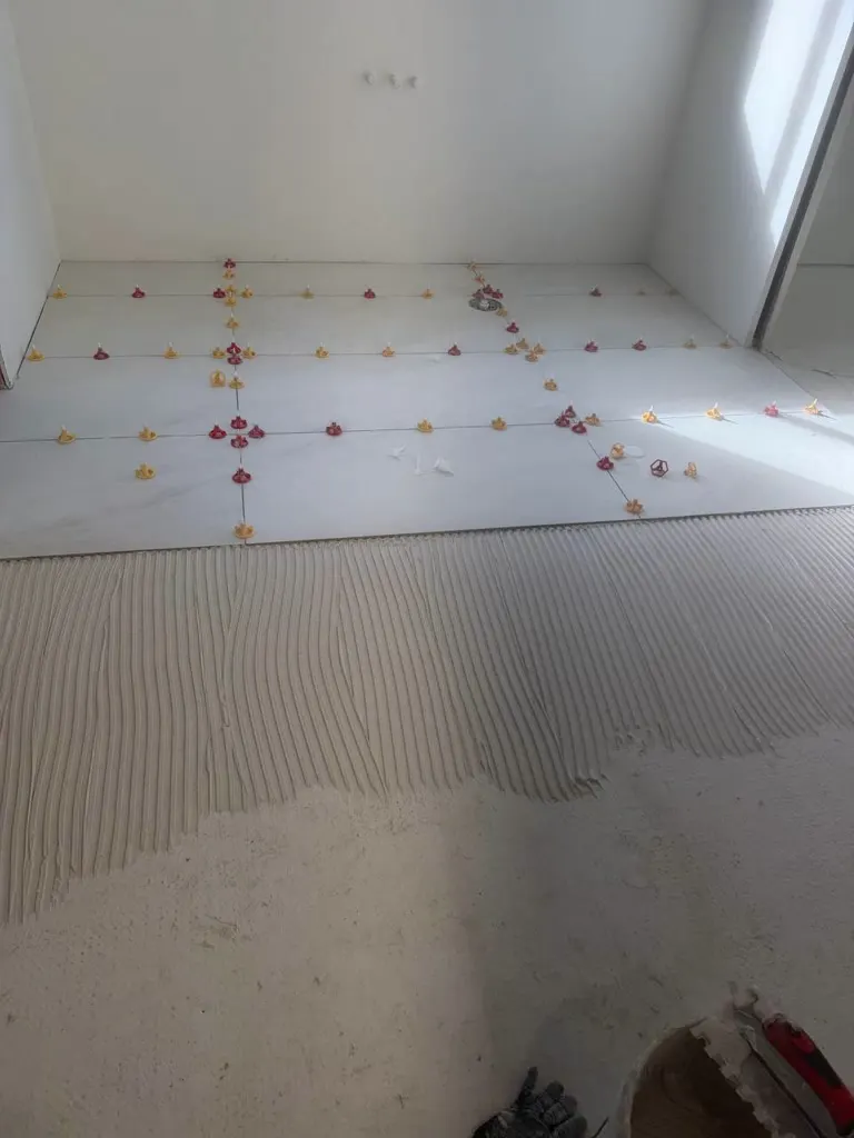 Thin-set and tile prep on a bathroom remodel in Snohomish