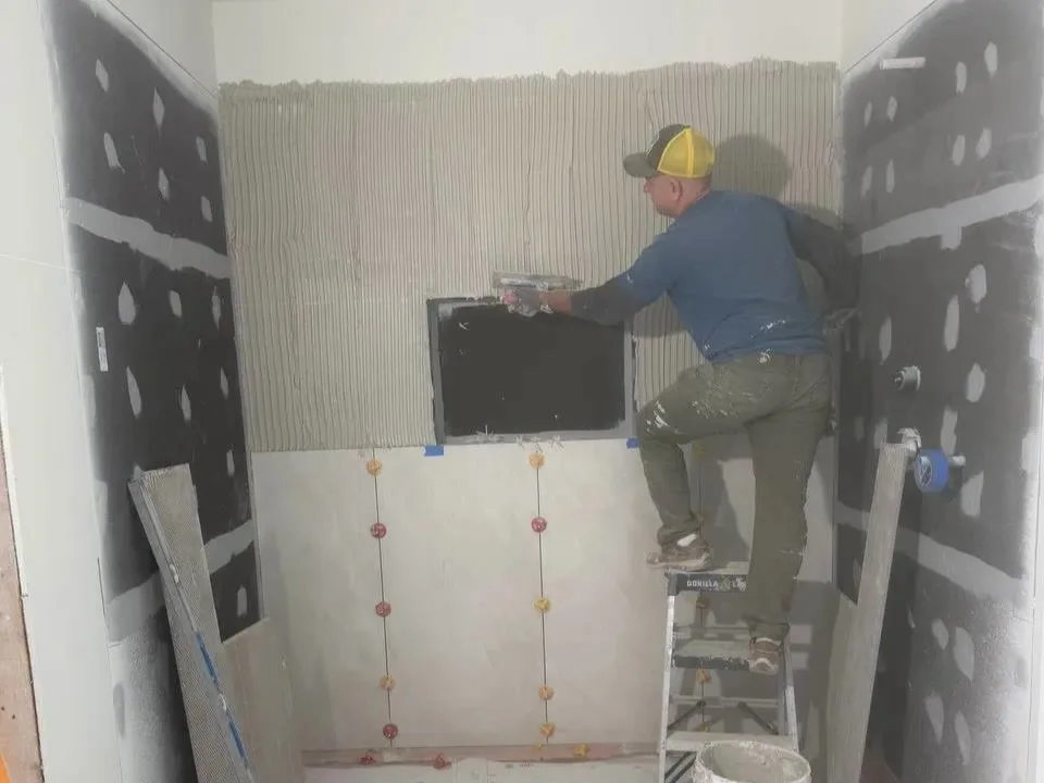 Andzhei on a bathroom remodel job in Snohomish